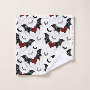 Halloween heart with black bat wings wash cloth