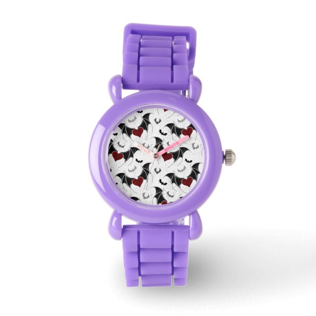Halloween heart with black bat wings watch (Front)