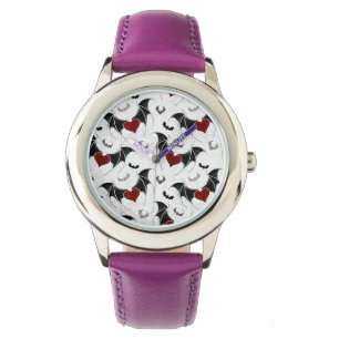 Halloween heart with black bat wings watch
