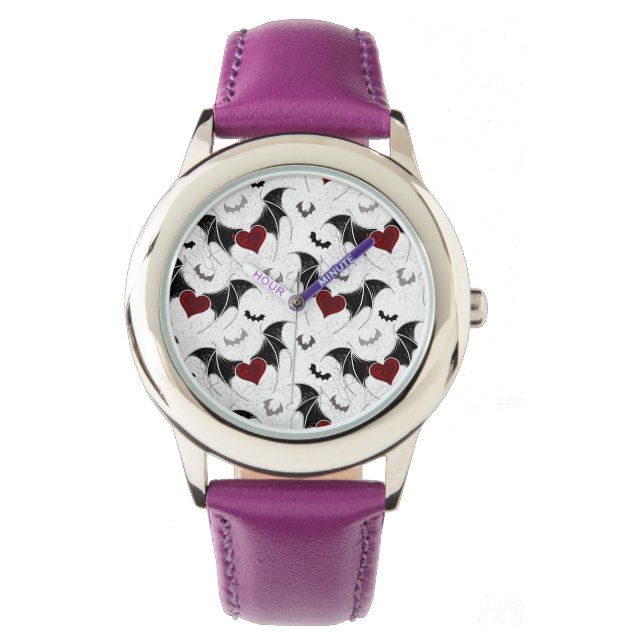 Halloween heart with black bat wings watch (Front)