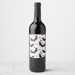 Halloween heart with black bat wings wine label