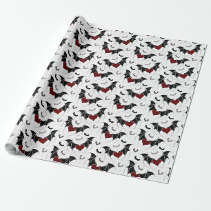 Halloween heart with black bat wings wrapping paper
