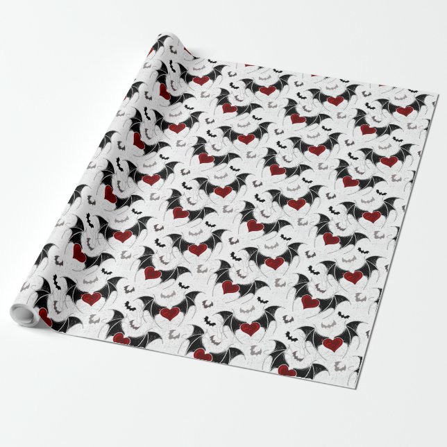 Halloween heart with black bat wings wrapping paper (Unrolled)