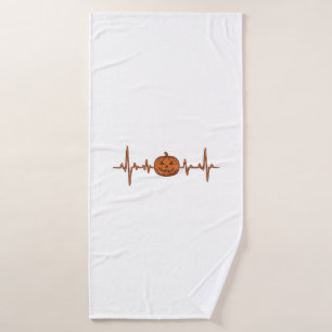Halloween Heartbeat Pumpkin Vintage Vector Design_ Bath Towel
