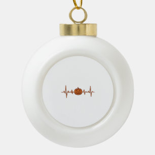 Halloween Heartbeat Pumpkin Vintage Vector Design_ Ceramic Ball Christmas Ornament