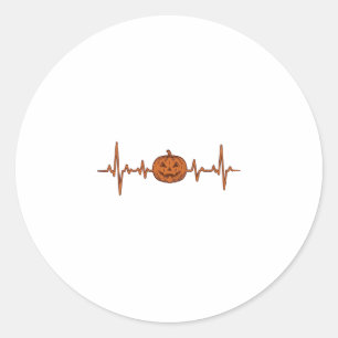 Halloween Heartbeat Pumpkin Vintage Vector Design_ Classic Round Sticker
