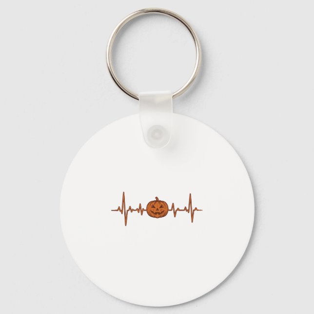 Halloween Heartbeat Pumpkin Vintage Vector Design_ Keychain (Front)