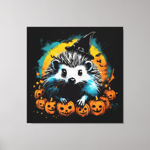 Halloween Hedgehog and pumpkins cute Canvas Print