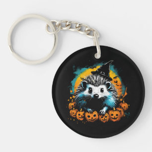 Halloween Hedgehog and pumpkins cute Keychain