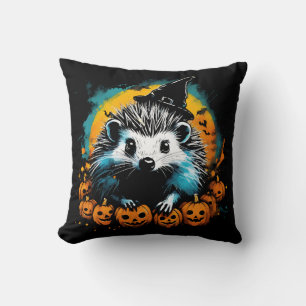 Halloween Hedgehog and pumpkins cute Throw Pillow