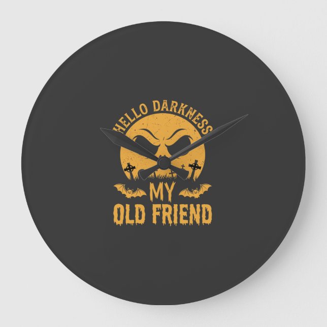 Halloween Hello Darkness Graveyard Moon Large Clock (Front)