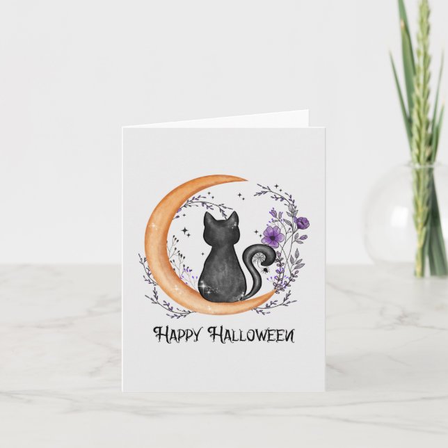 Halloween heureux - Chat noir sur la lune de crois (Devant)