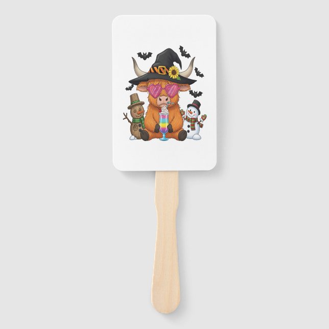 Halloween Highland Cow (2) Hand Fan (Front)