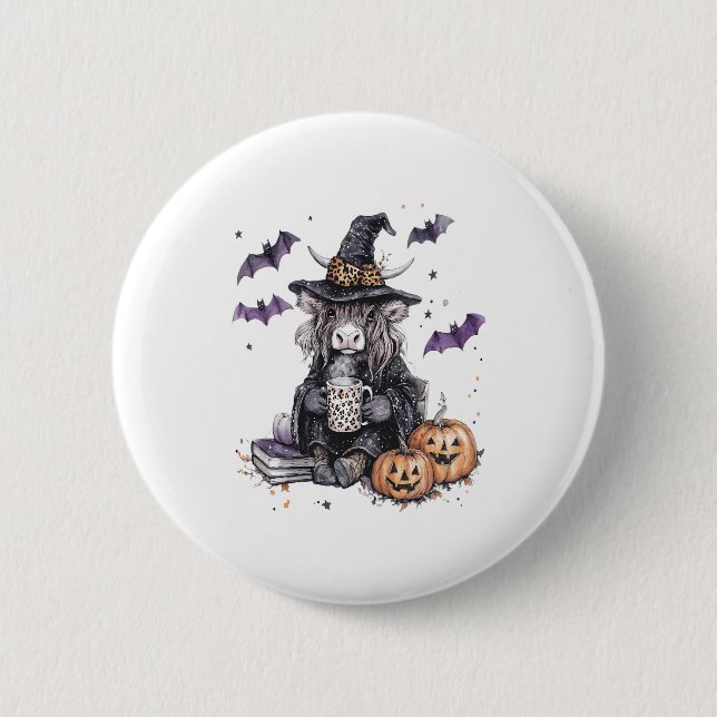 Halloween Highland Cow 2 Inch Round Button (Front)