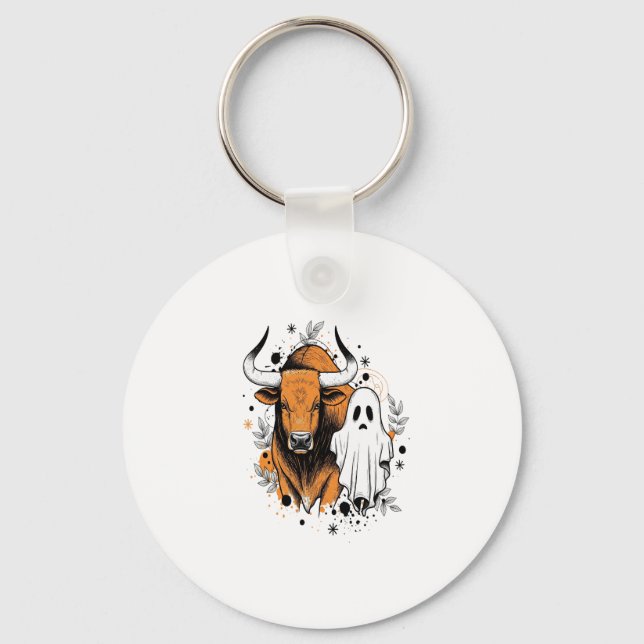Halloween Highland Cow Cute Fall Keychain (Front)