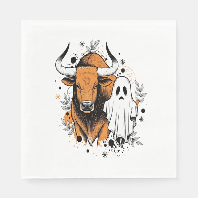 Halloween Highland Cow Cute Fall Napkin (Front)