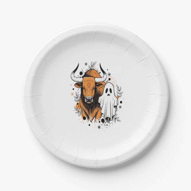 Halloween Highland Cow Cute Fall Paper Plate (Front)