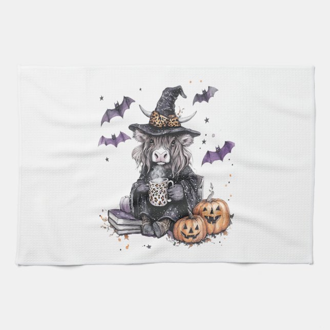 Halloween Highland Cow Kitchen Towel (Horizontal)