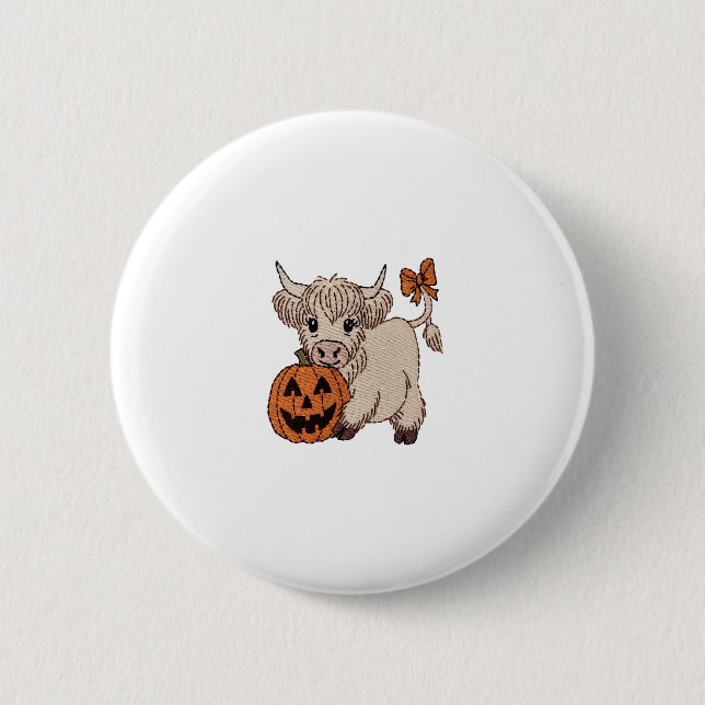 Halloween Highland Cow Pumpkin 2 Inch Round Button (Front)