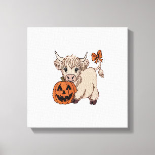 Halloween Highland Cow Pumpkin Canvas Print