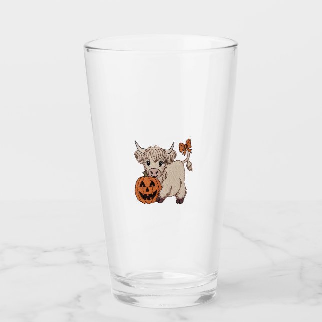 Halloween Highland Cow Pumpkin Glass (Front)