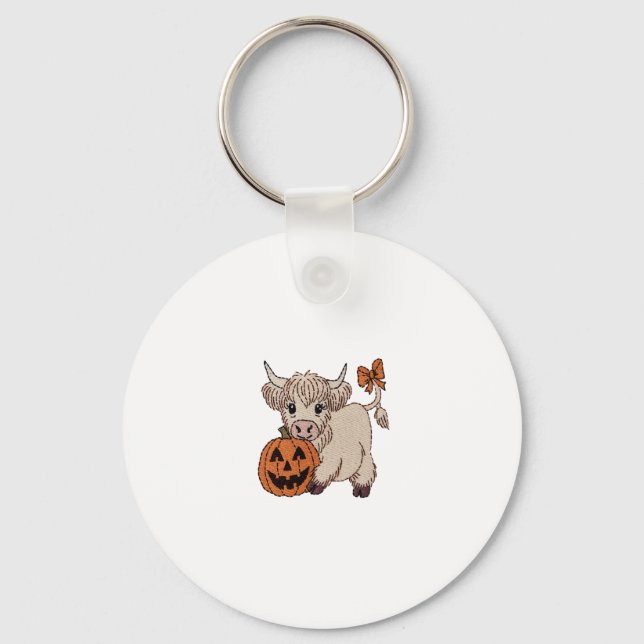 Halloween Highland Cow Pumpkin Keychain (Front)