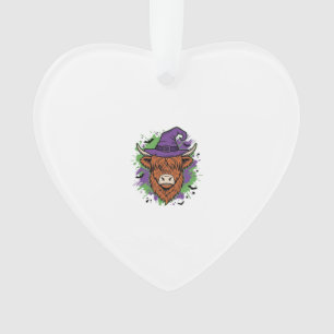 Halloween Highland Cow Witch Hat Vintage Vector_1 Ornament