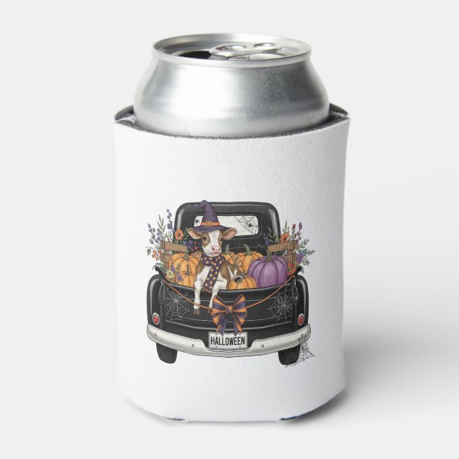 Halloween Highland Cow with Truck Can Cooler (Can Front)