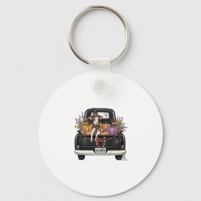 Halloween Highland Cow with Truck Keychain (Front)