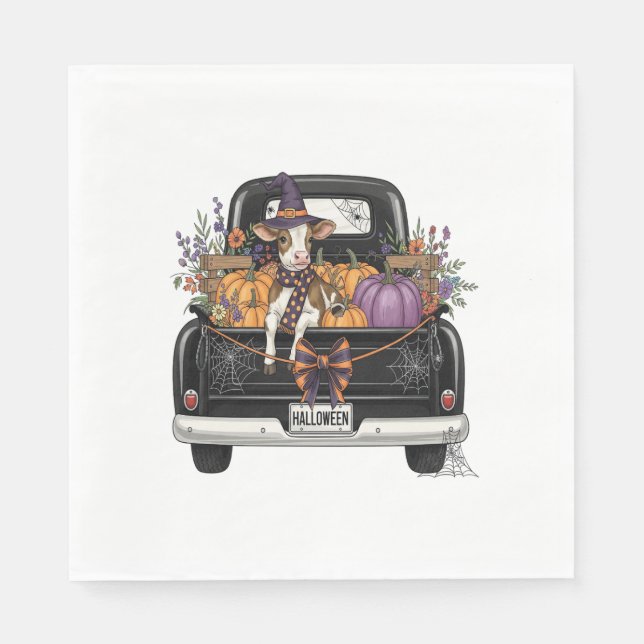 Halloween Highland Cow with Truck Napkin (Front)