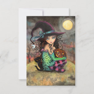 Halloween Hill Witch and Cat Art Card