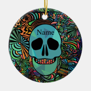 Halloween Hippie Skull Thunder_Cove Ceramic Ornament