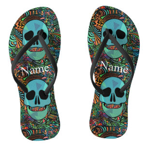 Halloween Hippie Skull Thunder_Cove Flip Flops