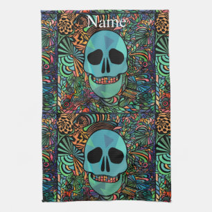 Halloween Hippie Skull Thunder_Cove Kitchen Towel