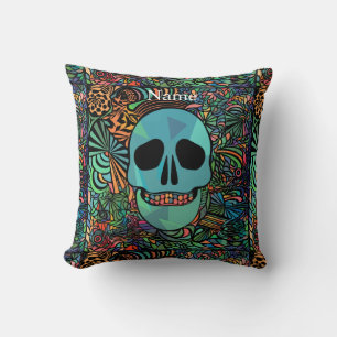 Halloween Hippie Skull Thunder_Cove Throw Pillow