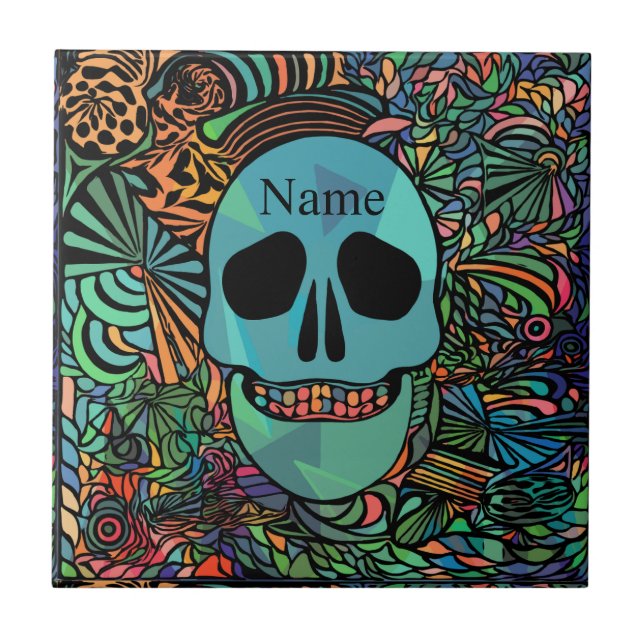 Halloween Hippie Skull Thunder_Cove   Tile (Front)