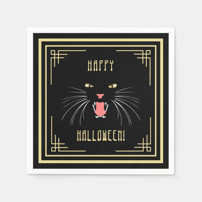 Halloween Hissing Cat Black Elegant Paper Napkins (Front)