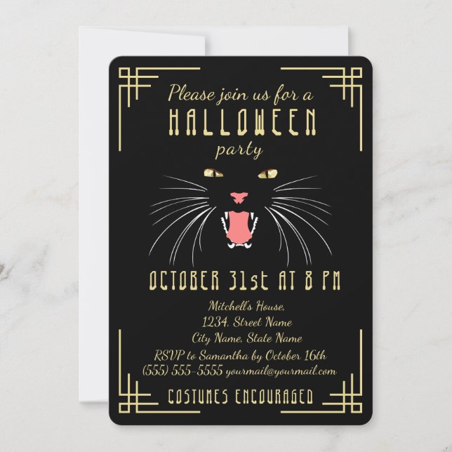 Halloween Hissing Chat Black Elegant Invitation (Devant)