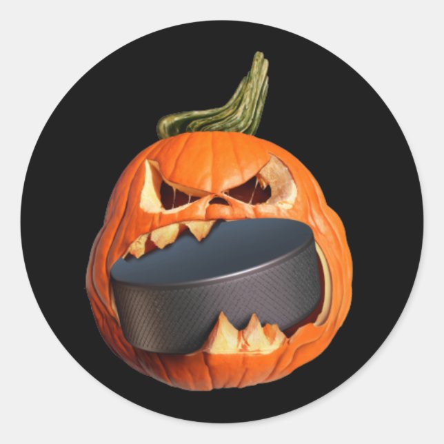 Halloween Hockey Pumpkin Biting Puck Stickers (Front)