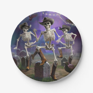 Halloween Hoedown, Line Dancing Skeletons Paper Plate
