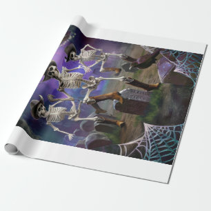 Halloween Hoedown, Line Dancing Skeletons Wrapping Paper