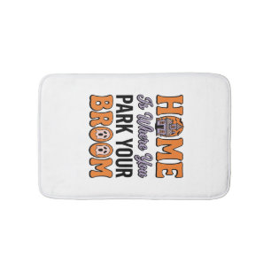 Halloween Home Park Your Broom Vintage Typography Bath Mat