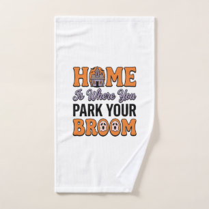 Halloween Home Park Your Broom Vintage Typography Hand Towel