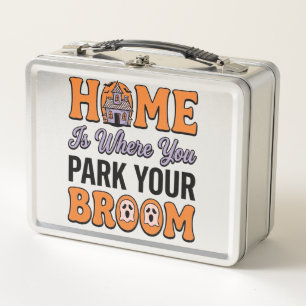Halloween Home Park Your Broom Vintage Typography Metal Lunch Box