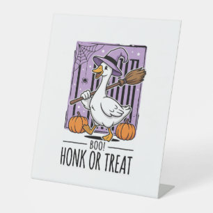 Halloween Honk or Treat Witch Goose Pedestal Sign