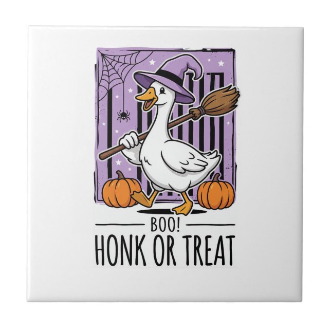 Halloween Honk or Treat Witch Goose Tile (Front)