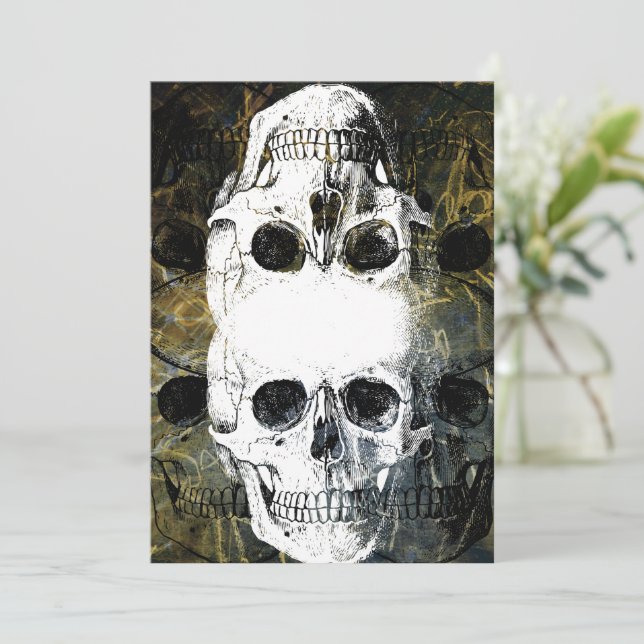 Halloween Horror - 3 Skulls Graffiti Burst Invitation (Standing Front)