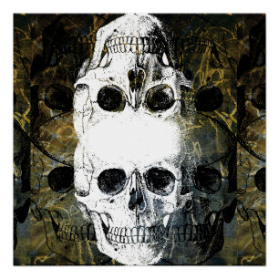 Halloween Horror - 3 Skulls Graffiti Burst Poster