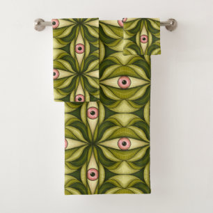 Halloween Horror Eyes Green Creepy Witchy Goth Bath Towel Set