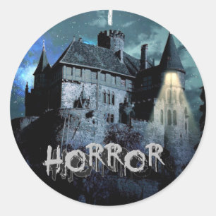 Halloween Horror haunted House Scary Blue Night Classic Round Sticker